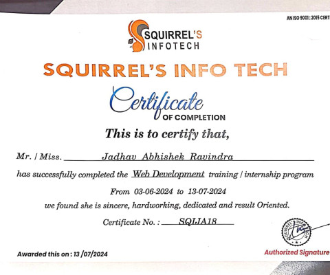 Web Development Training at Squirrels Tech, Satara