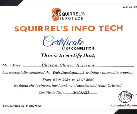 Web Development Training at Squirrels Tech, Satara