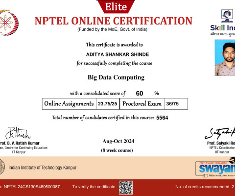 NPTEL Certificate- Big Data Analytics