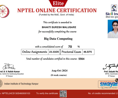 NPTEL Certificate- Big Data Analytics