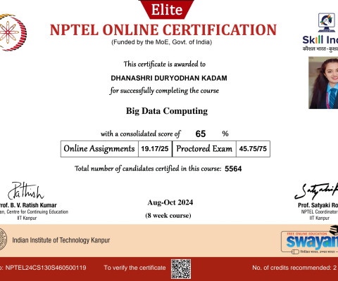 NPTEL Certificate- Big Data Analytics