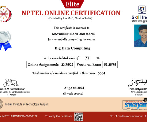 NPTEL Certificate- Big Data Analytics