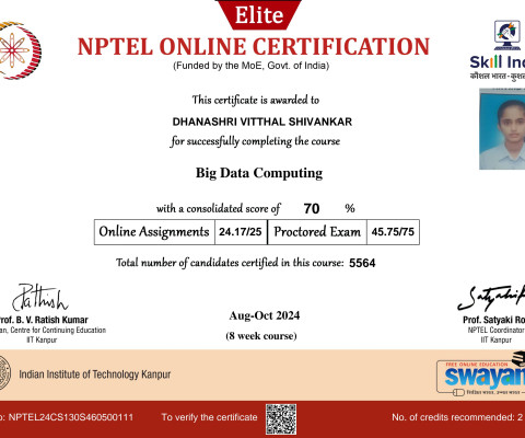 NPTEL Certificate- Big Data Analytics