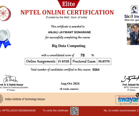 NPTEL Certificate- Big Data Analytics