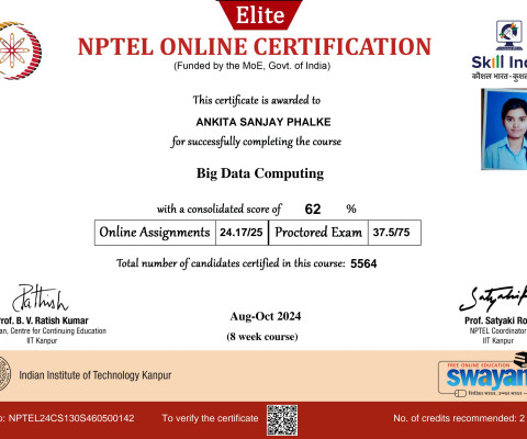 NPTEL Certificate- Big Data Analytics