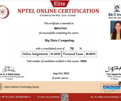 NPTEL Certificate- Big Data Analytics