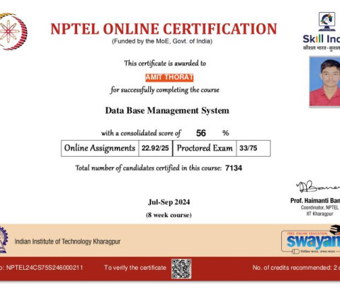 NPTEL Certificate- Data Base Management System