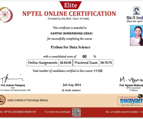 NPTEL Certificate- Data Base Management System