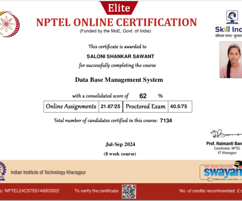 NPTEL Certificate- Data Base Management System