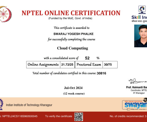 Cloud Computing NPTEL Certificate