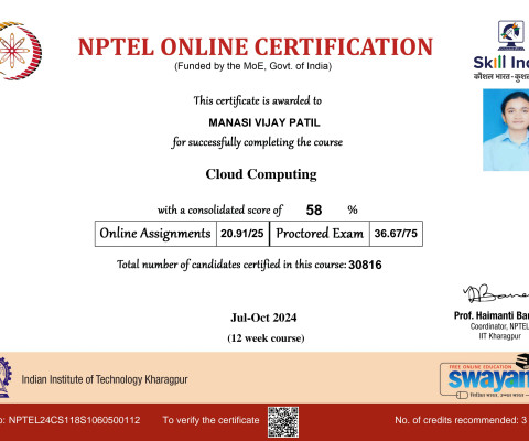 Cloud Computing NPTEL Certificate